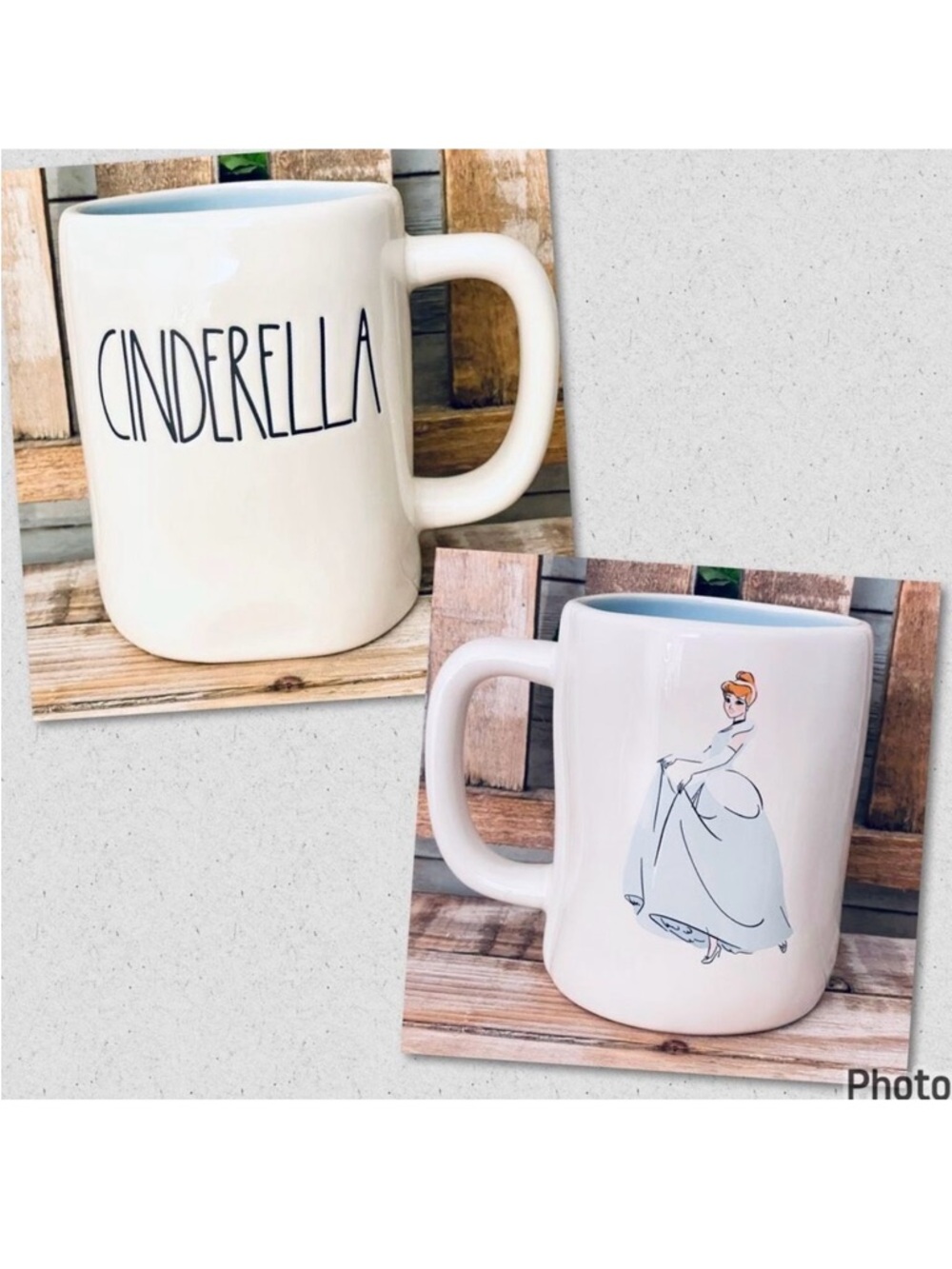 NWT Rae Dunn Disney Princess CINDERELLA White Blue Black Glossy Ceramic Mug